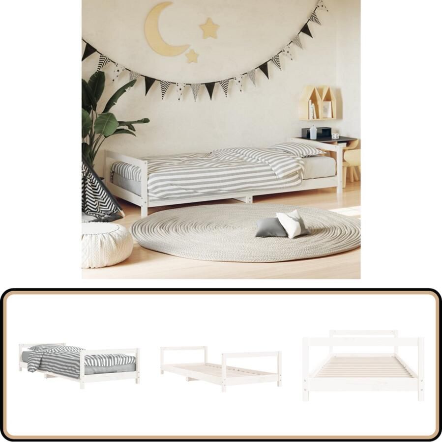 VidaXL Kinderbedframe 90x200 cm Grenenhout Wit Kinderbed Frame Houten Bed Kids Bed Grenenhouten Bed Witte Kinderkamer Kindermeubelen Tweepersoons Bed Junior Bed