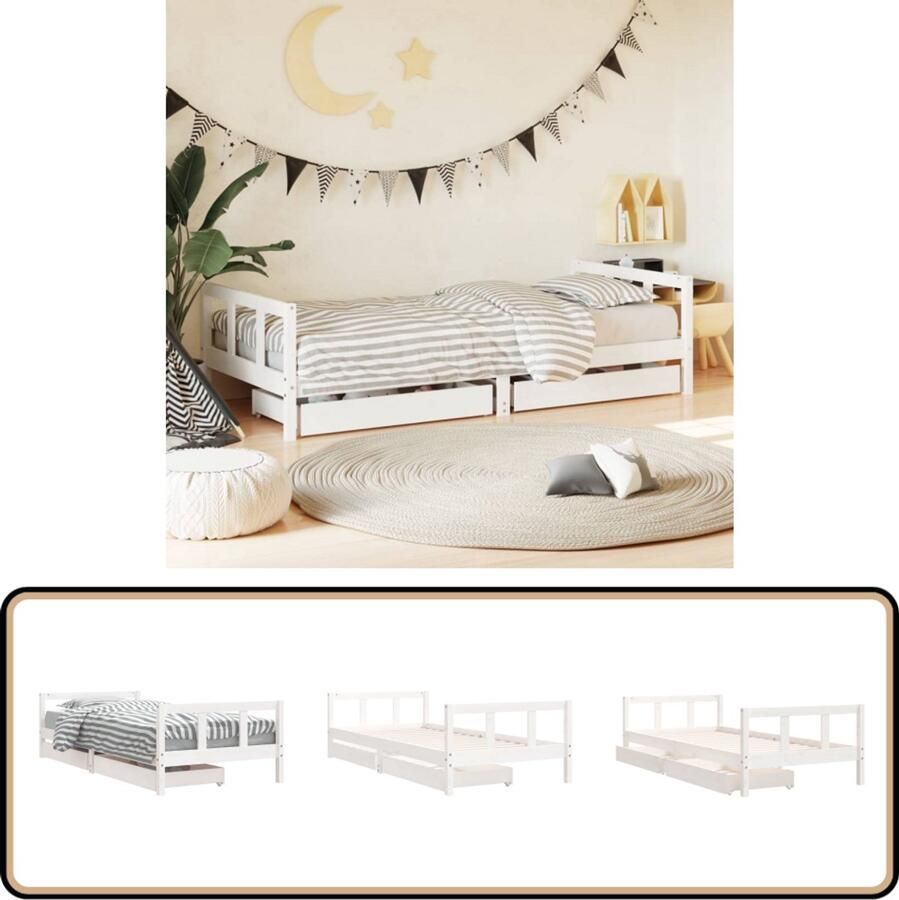 VidaXL Kinderbedframe 90x200 cm Grenenhout Wit Kinderbed Frame Houten Bed Kinderkamer Decoratie Massief Grenenhout Opbergruimte