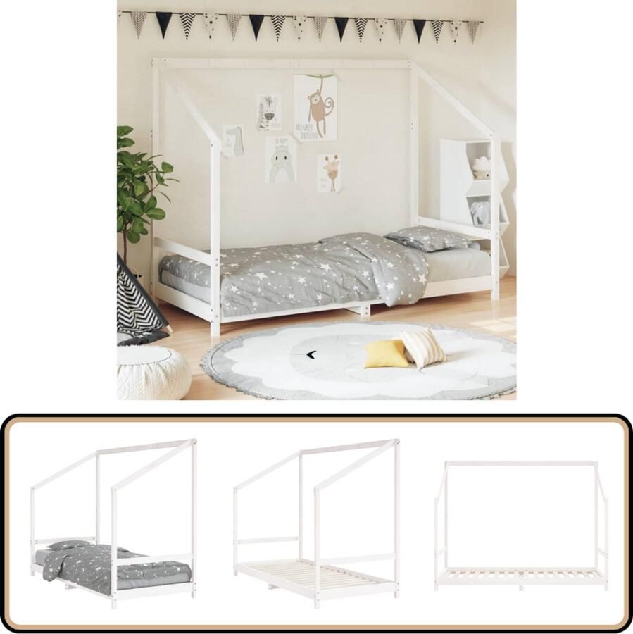 VidaXL Kinderbedframe 90x200 cm Grenenhout Wit Kinderbed Houten Bed Peuterbed Grenenhouthout Witte Kamer Kidskamer Babykamer