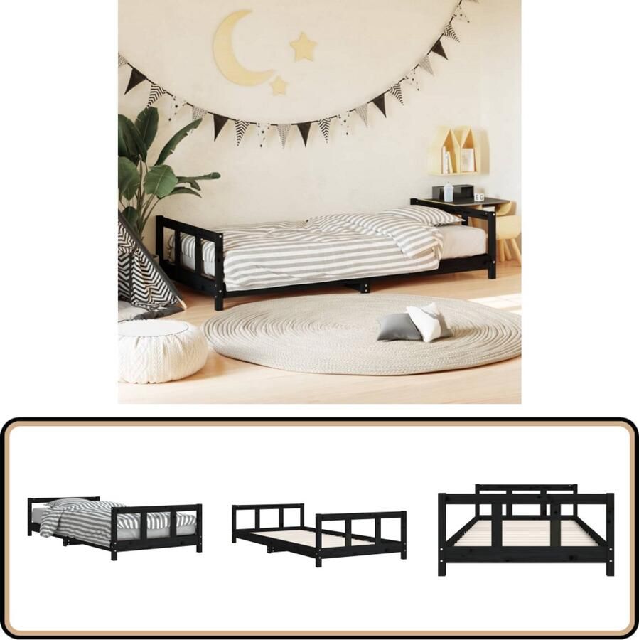 VidaXL Kinderbedframe 90x200 cm Grenenhout Zwart Kinderbed Frame Houten Bed Kids Bed Grenenhout Bed Zwarte Kinderbed Tweepersoons Bed Kinderslaapkamer