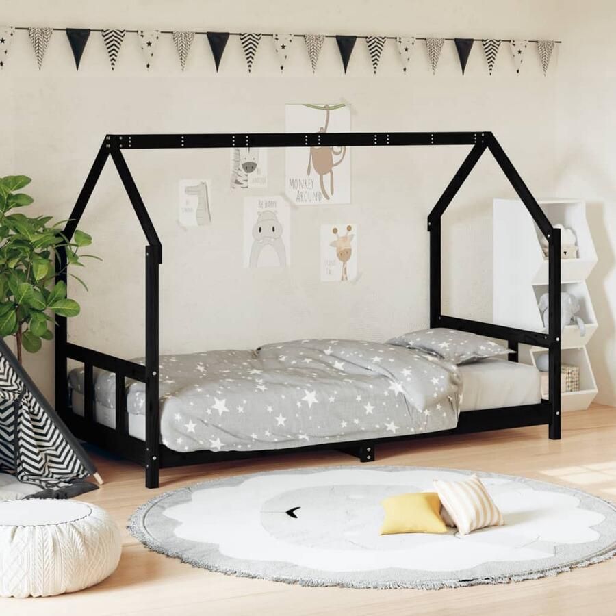 VidaXL Kinderbedframe 90x200 cm Grenenhout Zwart Kinderbed Peuterbed Grenenhouten Bed Massief Hout Bed Bedframe Kids Bed Junior Bed Black Bed Low Bed Speelruimte - Foto 2