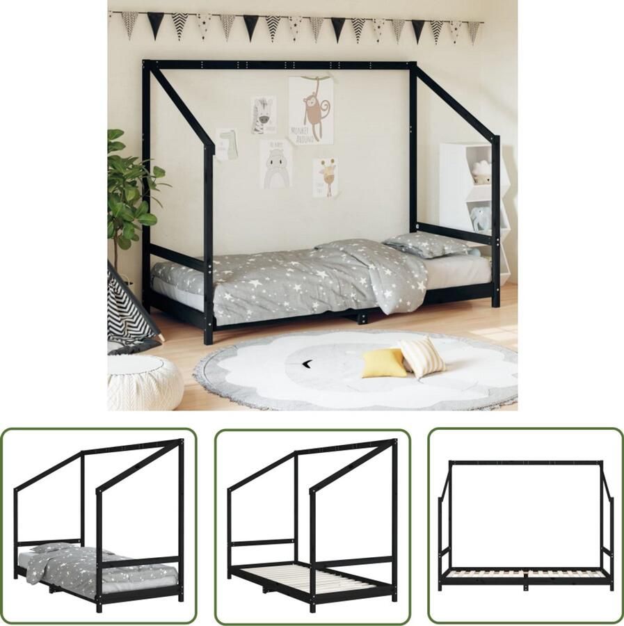 VidaXL Kinderbedframe 90x200 cm Hout Zwart Kinderbed Houten Bed Peuterbed Kids Bed Slaapkamersdecoratie Kinderkamerinrichting Jongensbed Meisjesbed