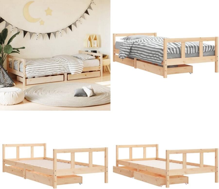 VidaXL Kinderbedframe 90x200 cm massief grenenhout Kinderbedframe Kinderbedframes Kinderbed Peuterbed