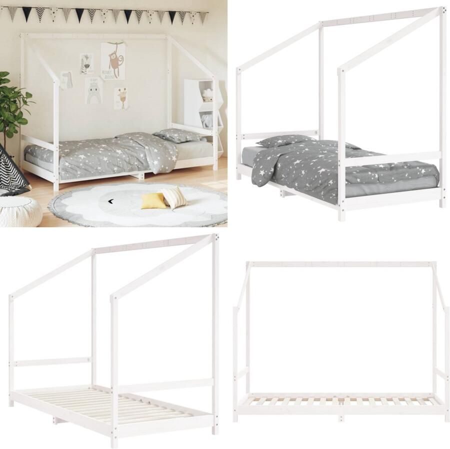 VidaXL Kinderbedframe 90x200 cm massief grenenhout wit Kinderbedframe Kinderbedframes Kinderbed Peuterbed