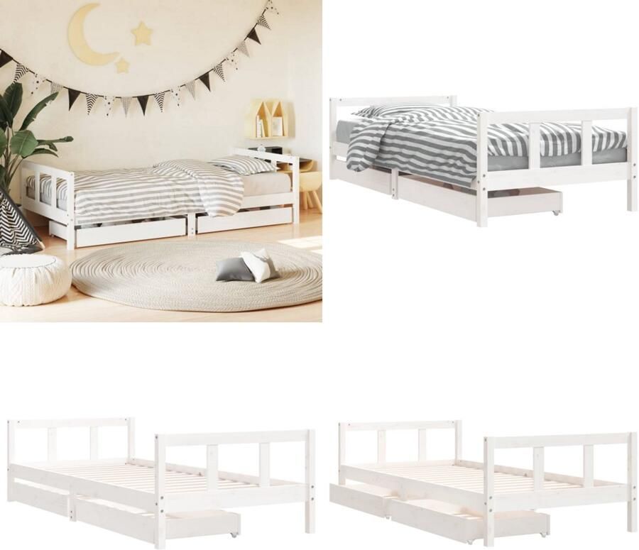 VidaXL Kinderbedframe 90x200 cm massief grenenhout wit Kinderbedframe Kinderbedframes Kinderbed Peuterbed