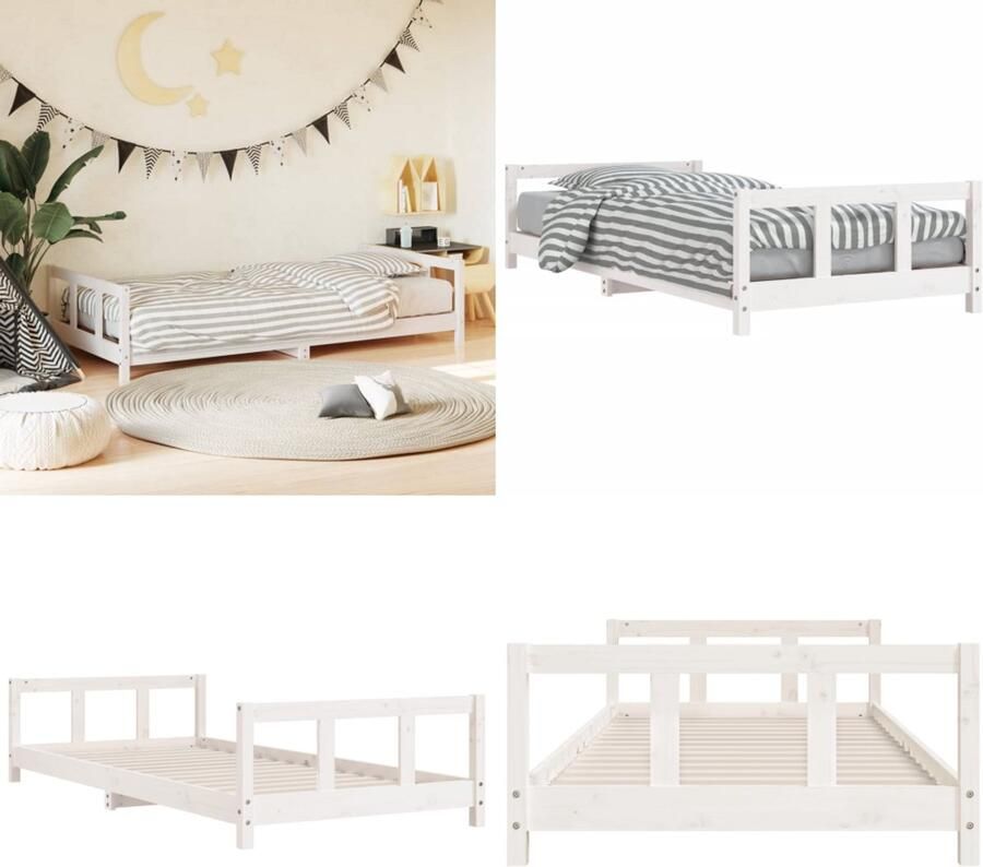 VidaXL Kinderbedframe 90x200 cm massief grenenhout wit Kinderbedframe Kinderbedframes Kinderbed Peuterbed