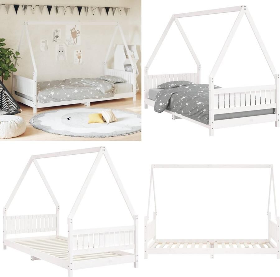 VidaXL Kinderbedframe 90x200 cm massief grenenhout wit Kinderbedframe Kinderbedframes Kinderbed Peuterbed - Foto 2