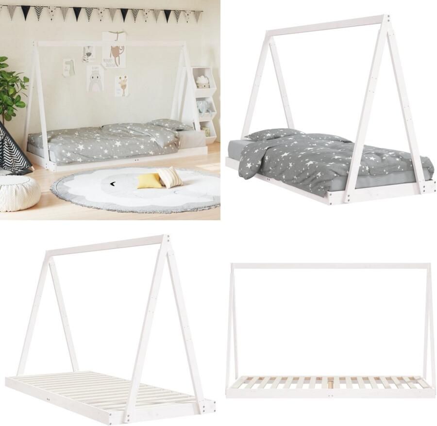 VidaXL Kinderbedframe 90x200 cm massief grenenhout wit Kinderbedframe Kinderbedframes Kinderbed Tipibed
