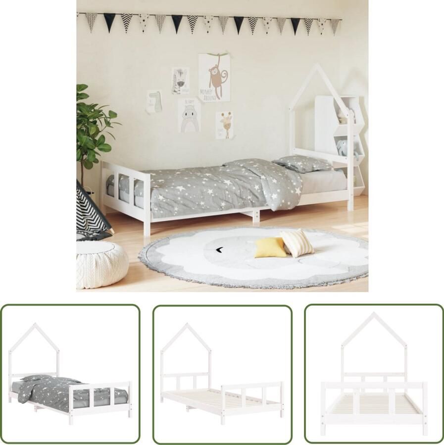 VidaXL Kinderbedframe 90x200 cm Wit Grenenhout Kinderbed Houten Bed Peuterbed Huisvormig Bed Wit Kinderbed Jongensbed Meisjesbed Kinderkamersdecoratie