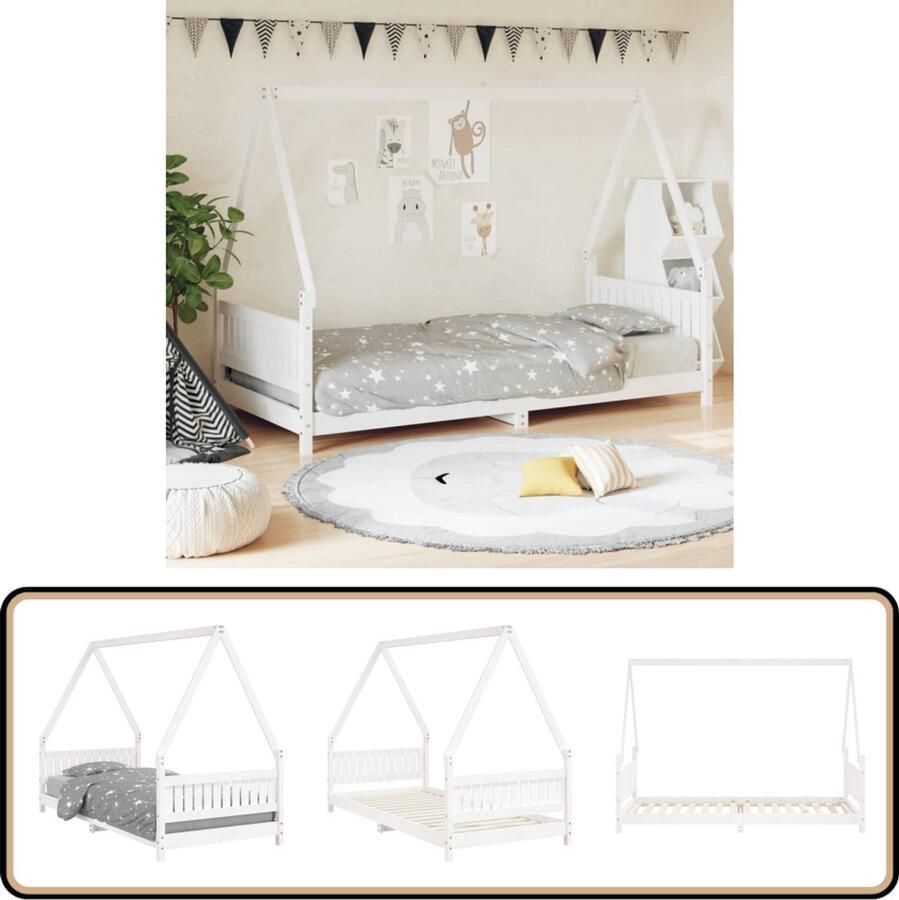 VidaXL Kinderbedframe 90x200 cm Wit Grenenhout Kinderbed Houten Bed Peuterbed Kids Bed Dakvormig Bed Grenenhout Bed Wit Bed Kinderkamer Meubels