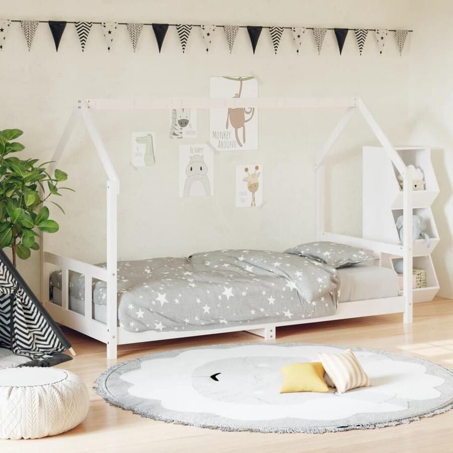 VidaXL Kinderbedframe 90x200 cm Wit Grenenhout Peuterbed Houten Bed Kids Bed Kinderkamer Design Kinderbed Enkelpersoonlig Bed Witte Bed Grenenhouth Bed - Foto 2