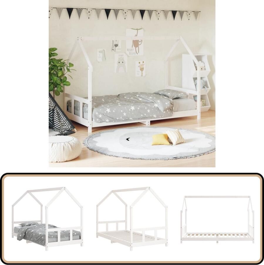 VidaXL Kinderbedframe 90x200 cm Wit Grenenhout Peuterbed Houten Bed Kids Bed Kinderkamer Design Kinderbed Enkelpersoonlig Bed Witte Bed Grenenhouth Bed