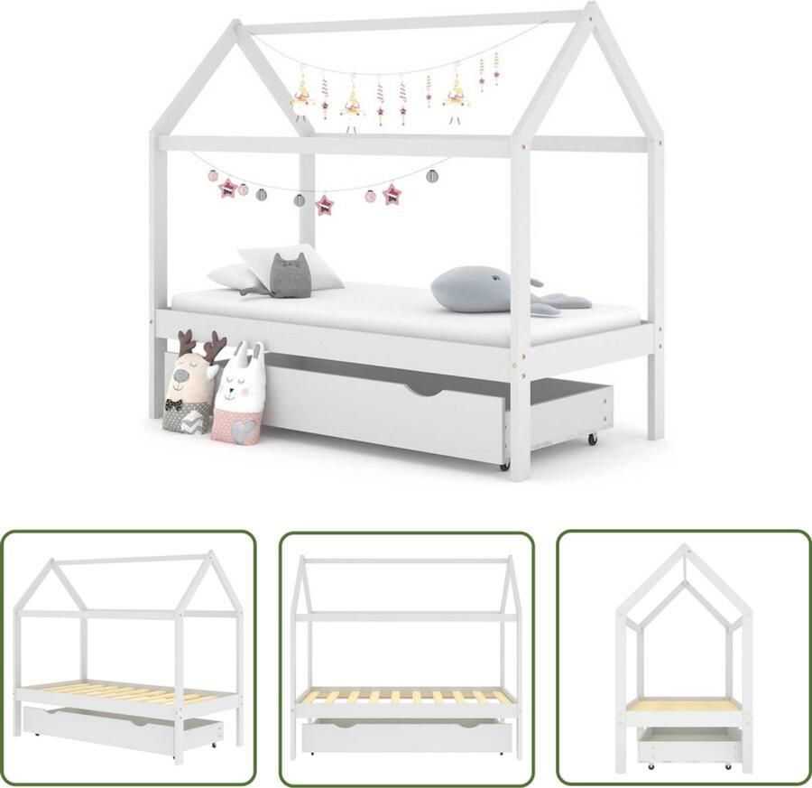 VidaXL Kinderbedframe Grenenhout 80x160 cm Wit Kinderbed Boomhut Stijl Houten Bed Kids Bed Grenenhouten Bed Witte Kinderkamer