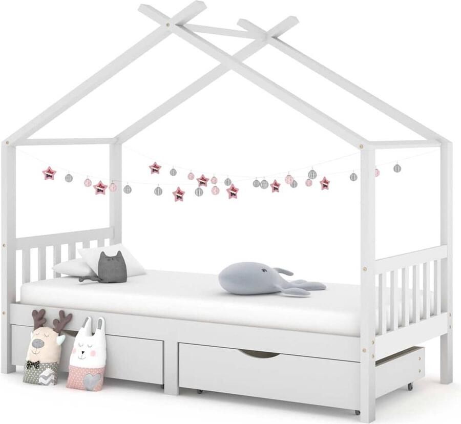 VidaXL Kinderbedframe Grenenhout 90x200 cm Wit Kinderbed Boomhut Stijl Houten Bed Kids Bed Kinderkamer Slaapkamers Witte Meubels Grenenhout - Foto 2