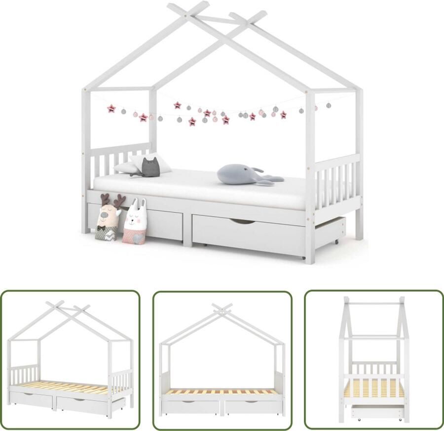 VidaXL Kinderbedframe Grenenhout 90x200 cm Wit Kinderbed Boomhut Stijl Houten Bed Kids Bed Kinderkamer Slaapkamers Witte Meubels Grenenhout