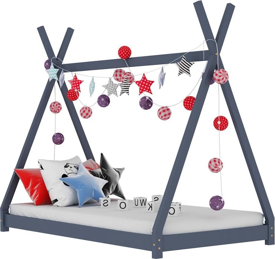 VidaXL Kinderbedframe grenenhout grijs 70x140 cm Kinderbed Houten Bed Tipi Bed Kids Bed Tweepersoonsbed Junior Bed Bedframe Baby Kamer Kinderkamer - Foto 2