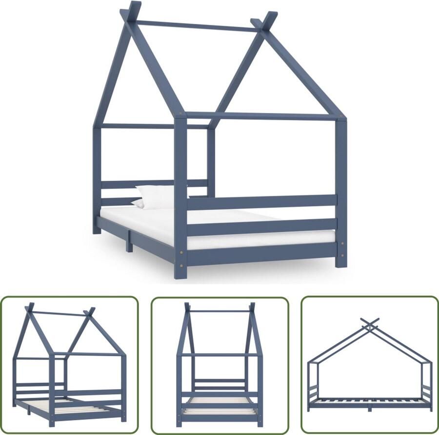 VidaXL Kinderbedframe Grenenhout Grijs 90x200 cm Kinderbed Boomhutbed Houten Bed Kids Bed Tweepersoonsbed Junior Bed Grijs Bed Bedframe