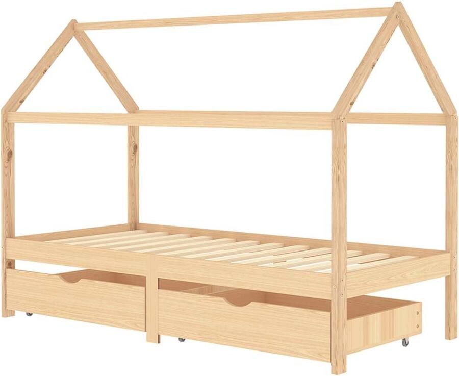 VidaXL Kinderbedframe Grenenhout Lades 90x200 cm Kinderbed Boomhut Stijl Hout Bed Grenenhout Bed Kids Bed Kinderkamer Meubels Slaapkamers Tweepersoons Bed - Foto 2