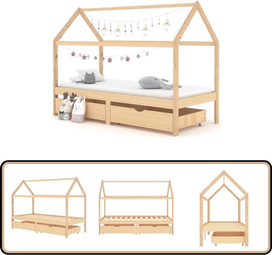 VidaXL Kinderbedframe Grenenhout Lades 90x200 cm Kinderbed Boomhut Stijl Hout Bed Grenenhout Bed Kids Bed Kinderkamer Meubels Slaapkamers Tweepersoons Bed