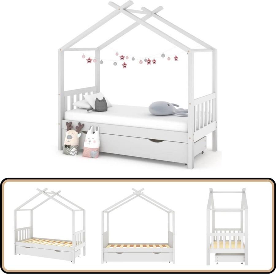 VidaXL Kinderbedframe Grenenhout Wit 80x160 cm Kinderbed Boomhut Stijl Hout Bed Grenenhout Bed Witte Kinderkamer