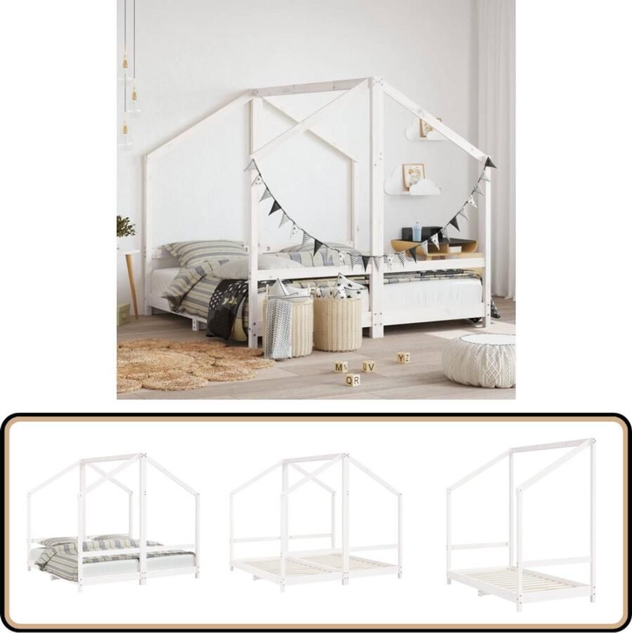 VidaXL Kinderbedframe Grenenhout Wit 80x160 cm Peuterbed Houten Bed Grenenhouthout Kinderkamerinrichting Kidsbed