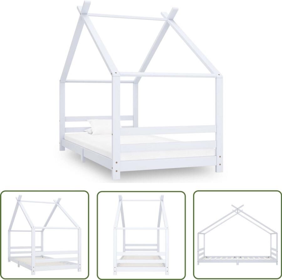 VidaXL Kinderbedframe Grenenhout Wit 90x200 cm Kinderbed Boomhut Stijl Hout Bed Grenenhouten Bed Witte Kinderkamer Kids Bedroom Furniture