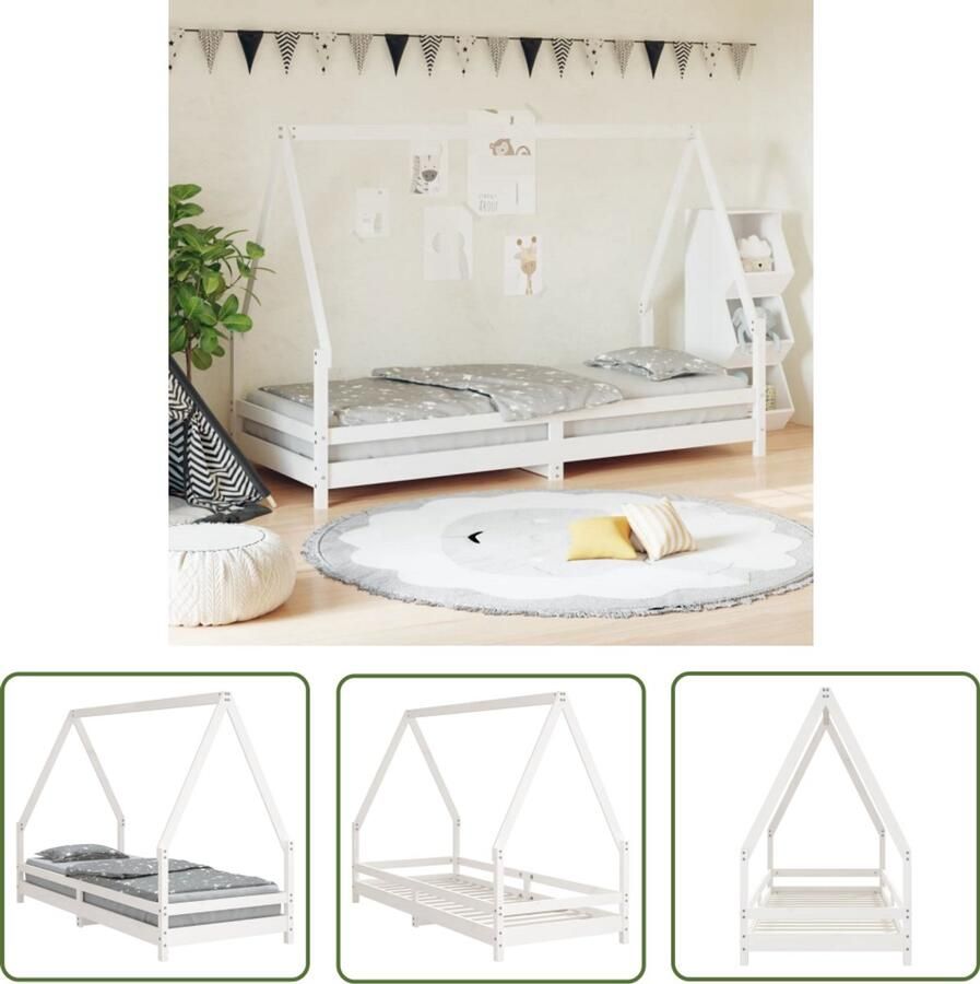 VidaXL Kinderbedframe Grenenhout Wit 90x200 cm Kinderbed Houten Bed Kids Bed Huisjesbed Grenenhout Bed Witte Kinderkamer
