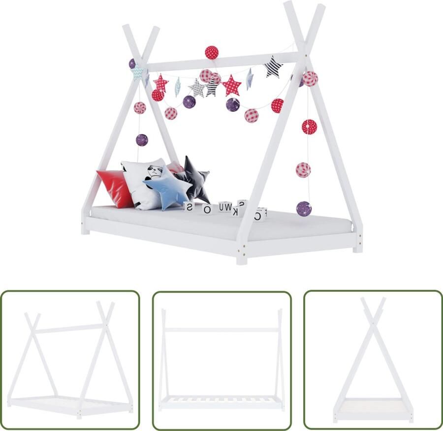 VidaXL Kinderbedframe Grenenhout Wit 90x200 cm Kinderbed Houten Bed Tipi Bed Kinderkamerinrichting Kids Bedroom Furniture Slaapruimte
