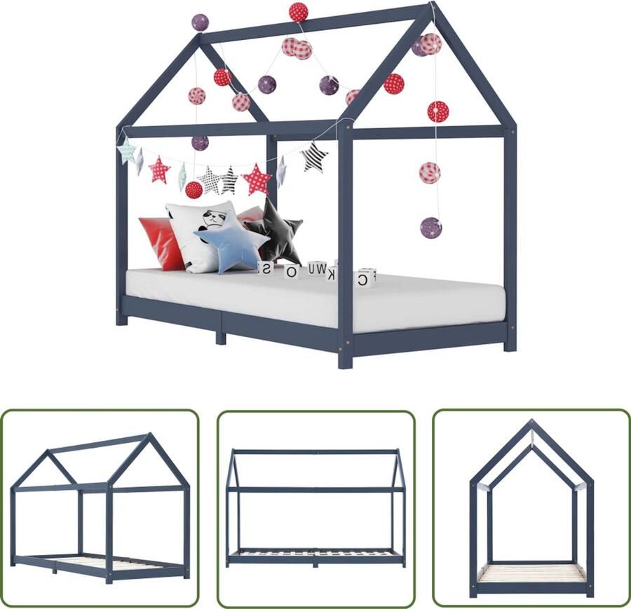 VidaXL Kinderbedframe Hout Grijs 90x200 cm Kinderbed Houten Bed Boomhut Bed Kids Bed Tweepersoons Bed Éénpersoons Bed Grijs Bed Bedframe