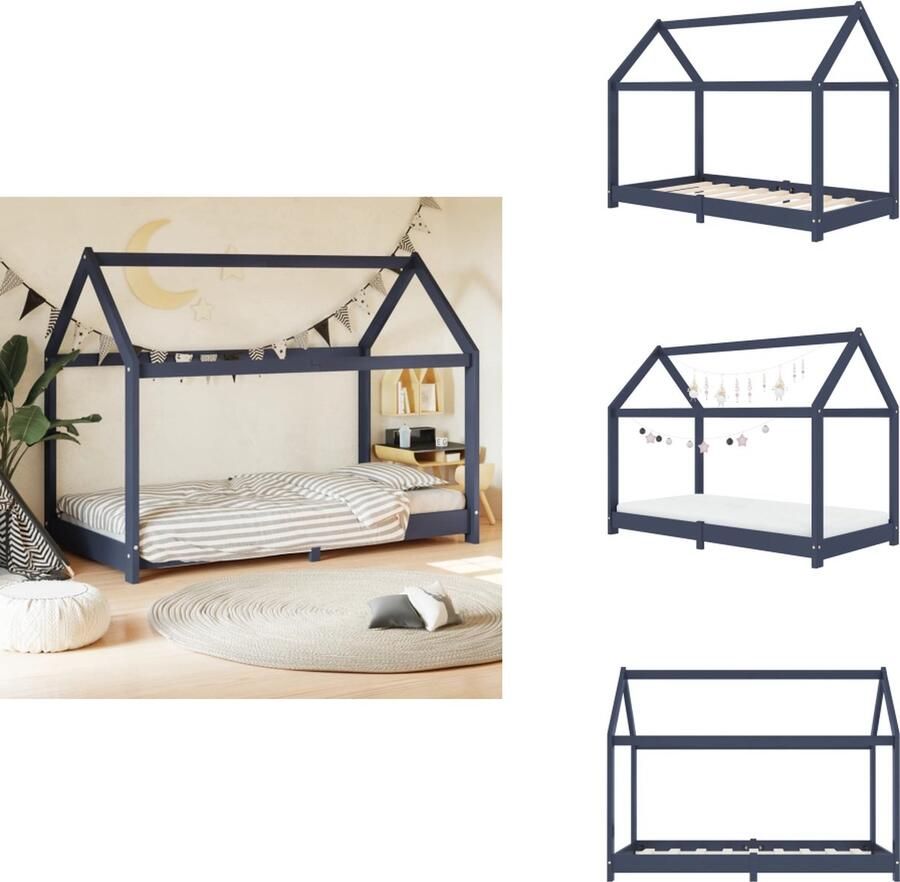 VidaXL Kinderbedframe Kinderbedframes Bed Bedden Kinderbedframe massief grenenhout grijs 70x140 cm