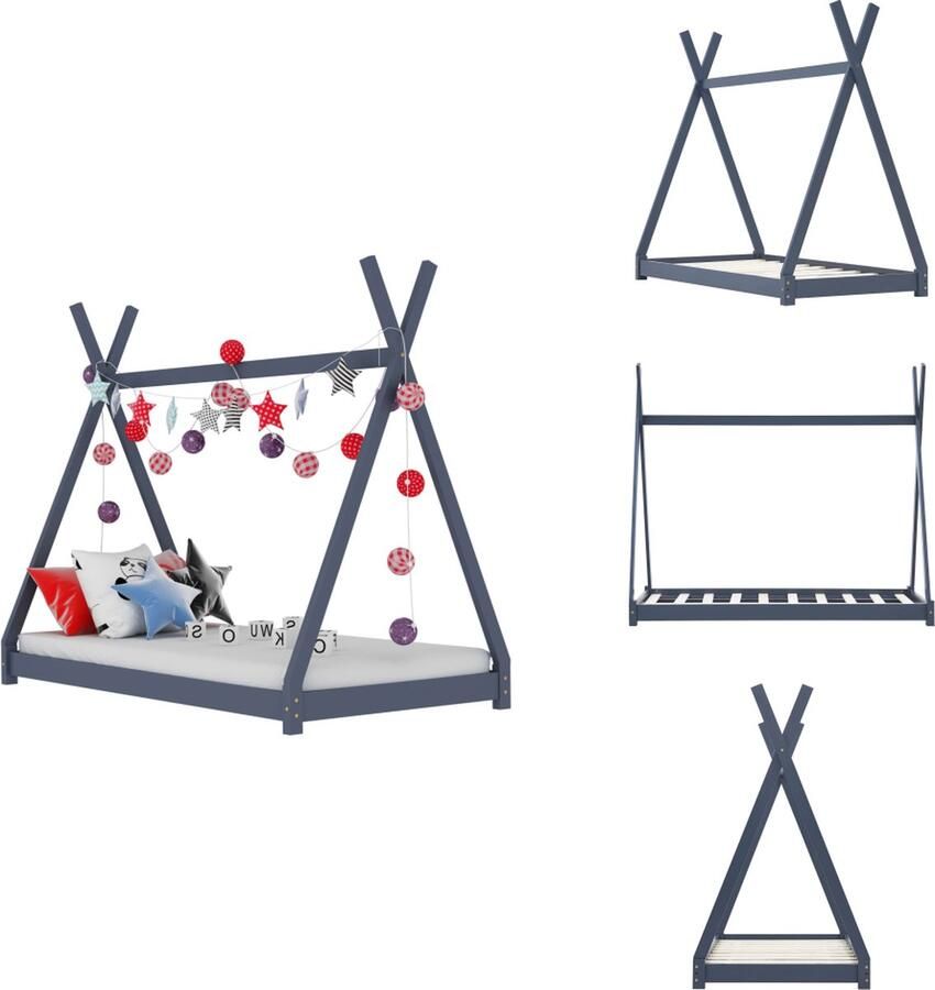 VidaXL Kinderbedframe Kinderbedframes Bed Bedden Kinderbedframe massief grenenhout grijs 80x160 cm