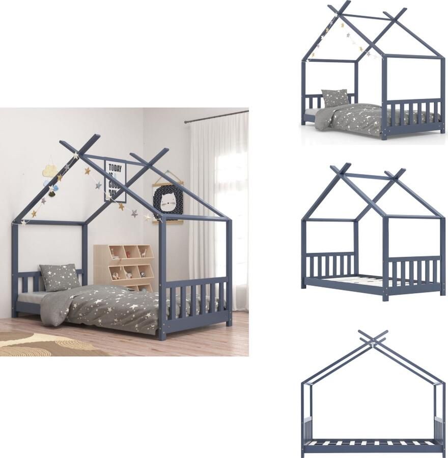 VidaXL Kinderbedframe Kinderbedframes Bed Bedden Kinderbedframe massief grenenhout grijs 80x160 cm - Foto 2