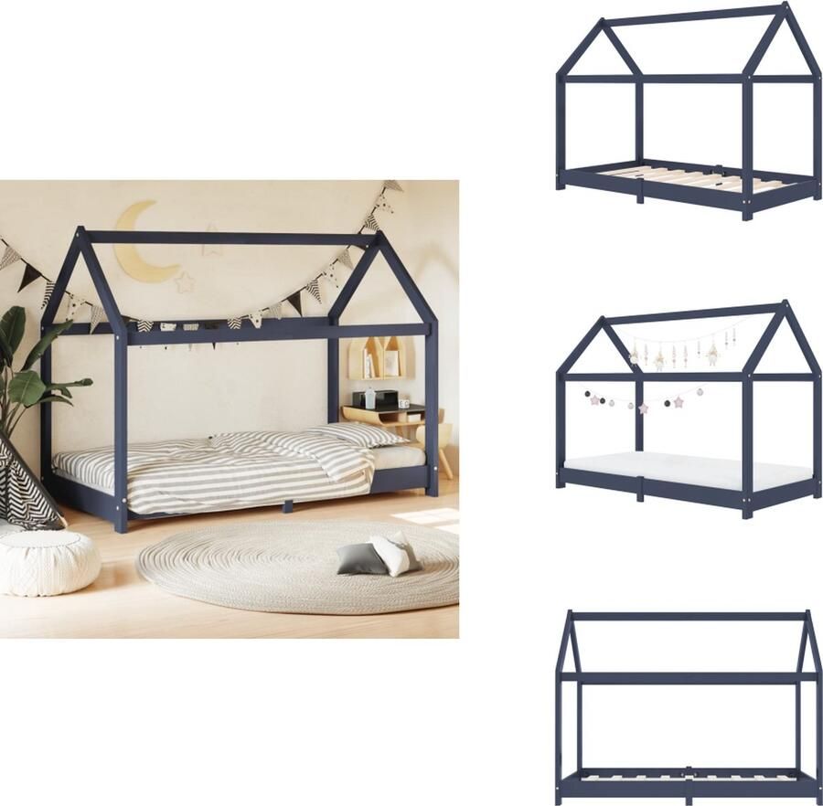 VidaXL Kinderbedframe Kinderbedframes Bed Bedden Kinderbedframe massief grenenhout grijs 80x160 cm - Foto 2