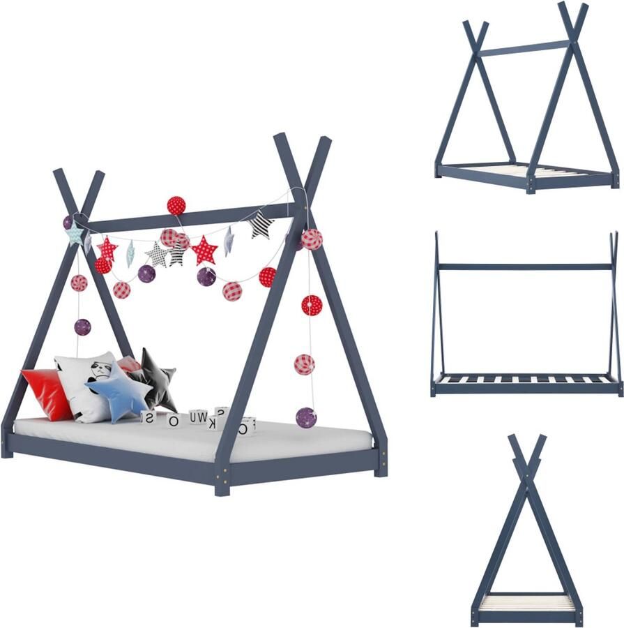 VidaXL Kinderbedframe Kinderbedframes Bed Bedden Kinderbedframe massief grenenhout grijs 80x160 cm
