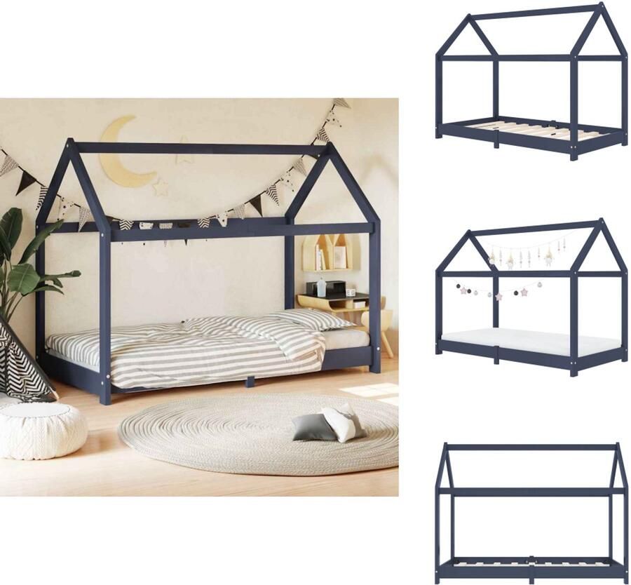VidaXL Kinderbedframe Kinderbedframes Bed Bedden Kinderbedframe massief grenenhout grijs 80x160 cm - Foto 6