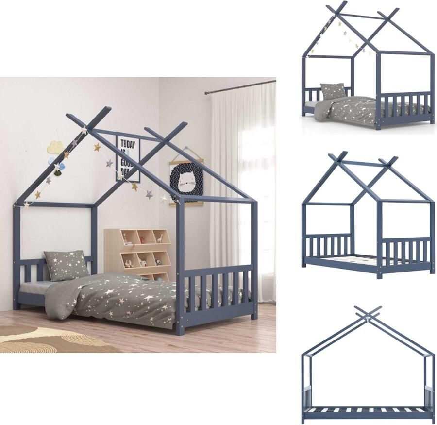 VidaXL Kinderbedframe Kinderbedframes Bed Bedden Kinderbedframe massief grenenhout grijs 80x160 cm