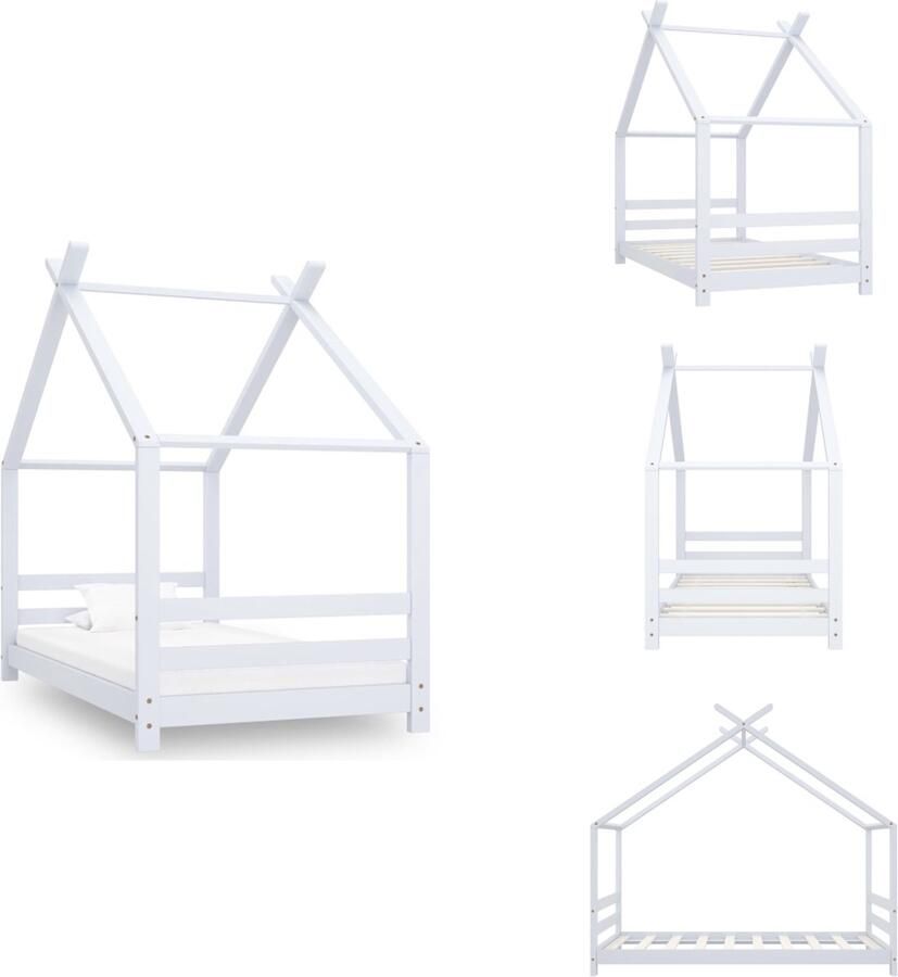 VidaXL Kinderbedframe Kinderbedframes Bed Bedden Kinderbedframe massief grenenhout wit 80x160 cm - Foto 3