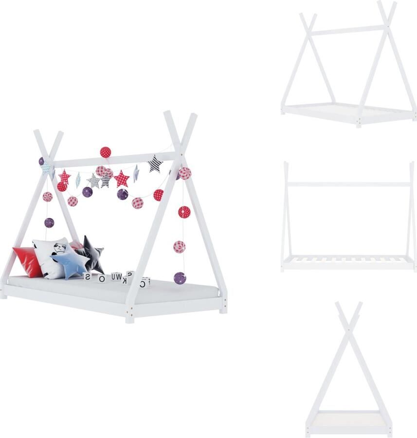 VidaXL Kinderbedframe Kinderbedframes Bed Bedden Kinderbedframe massief grenenhout wit 80x160 cm - Foto 2