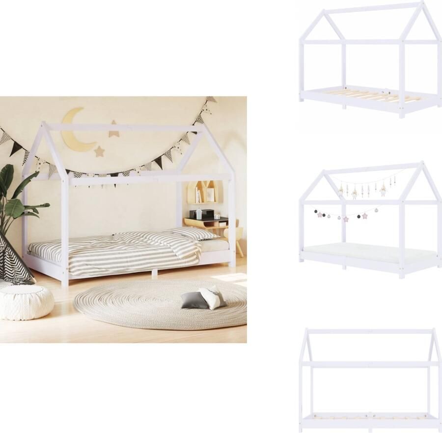 VidaXL Kinderbedframe Kinderbedframes Bed Bedden Kinderbedframe massief grenenhout wit 80x160 cm