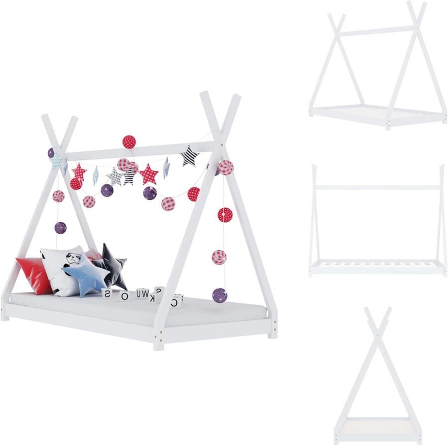 VidaXL Kinderbedframe Kinderbedframes Bed Bedden Kinderbedframe massief grenenhout wit 80x160 cm