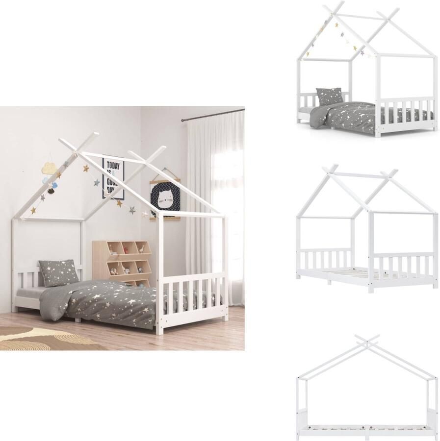 VidaXL Kinderbedframe Kinderbedframes Bed Bedden Kinderbedframe massief grenenhout wit 90x200 cm