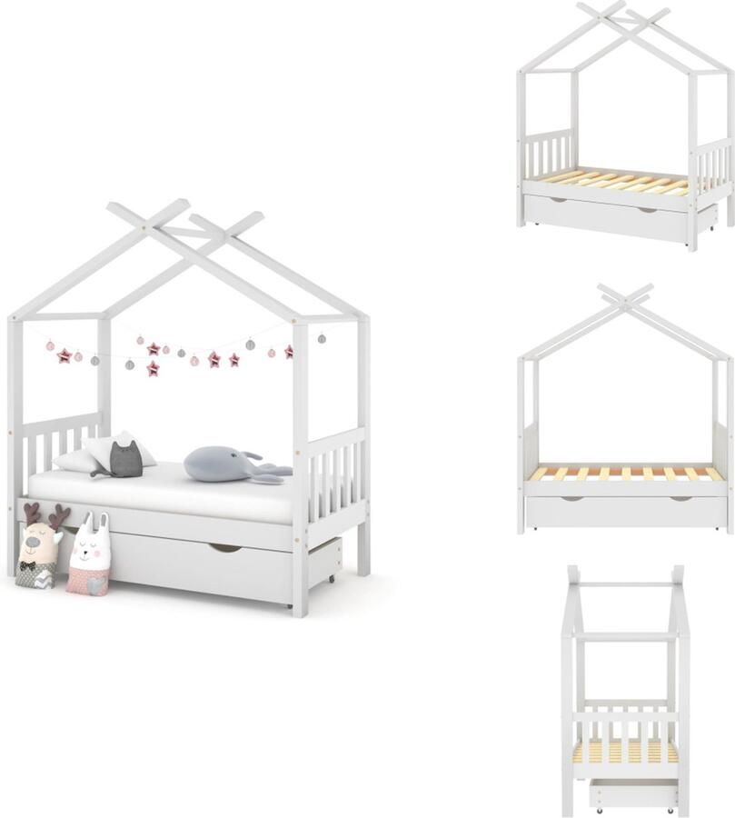 VidaXL Kinderbedframe Kinderbedframes Bed Bedden Kinderbedframe met lade massief grenenhout 70x140 cm wit
