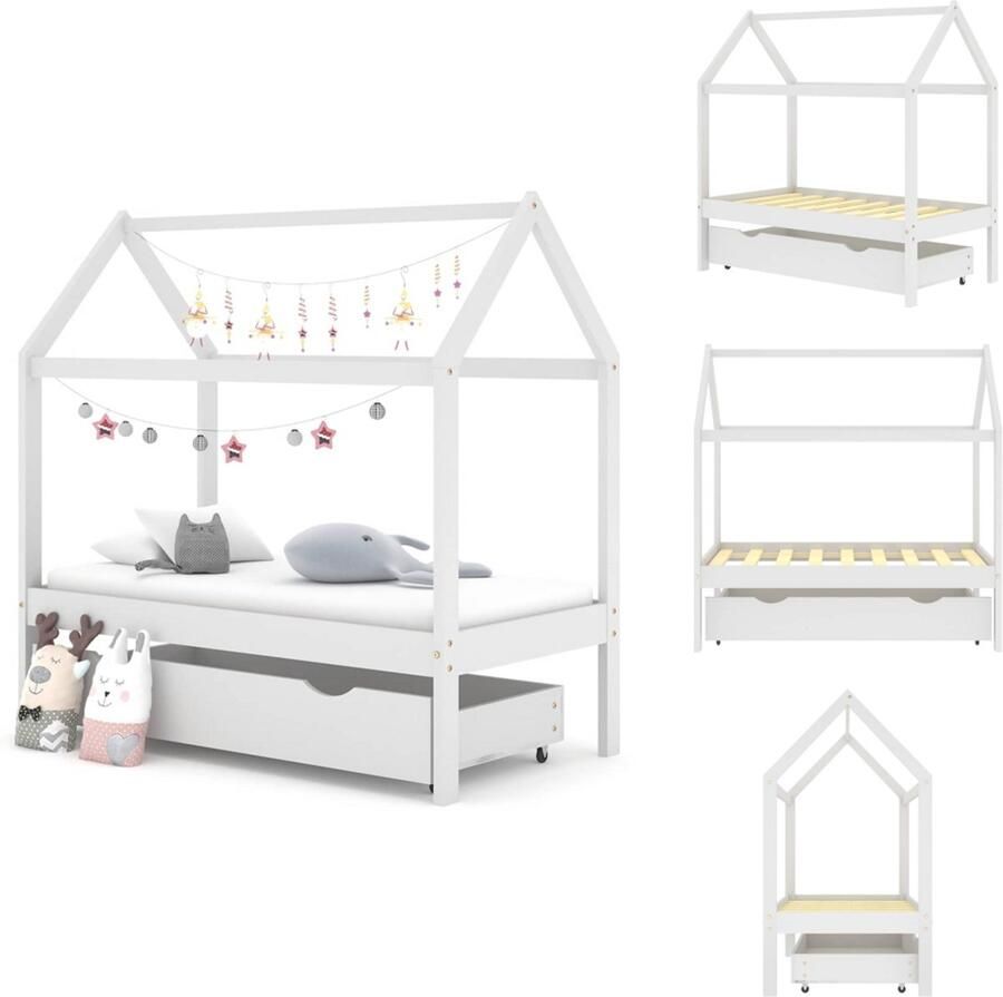 VidaXL Kinderbedframe Kinderbedframes Bed Bedden Kinderbedframe met lade massief grenenhout 70x140 cm wit - Foto 2