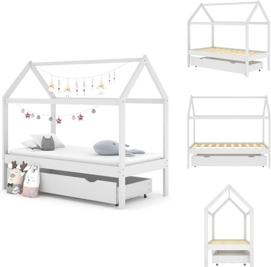 VidaXL Kinderbedframe Kinderbedframes Bed Bedden Kinderbedframe met lade massief grenenhout wit 80x160 cm