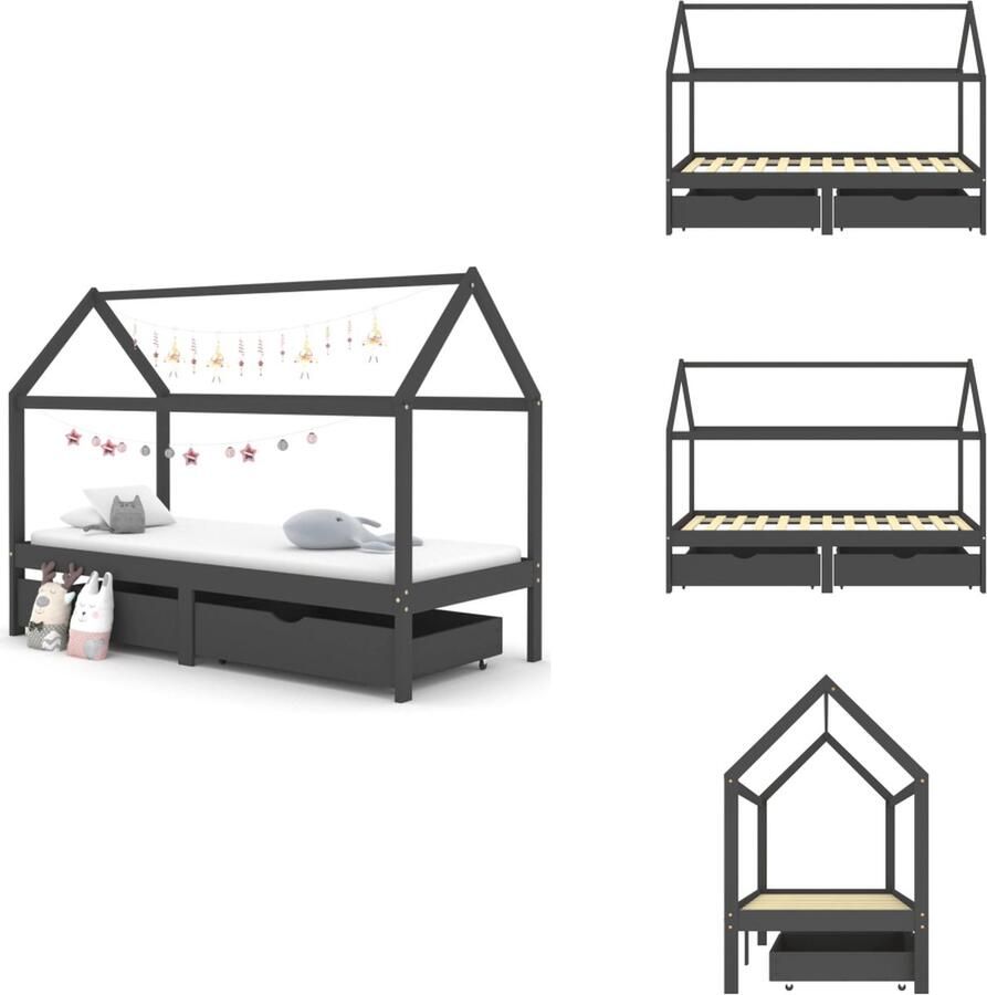 VidaXL Kinderbedframe Kinderbedframes Bed Bedden Kinderbedframe met lades grenenhout donkergrijs 90x200 cm
