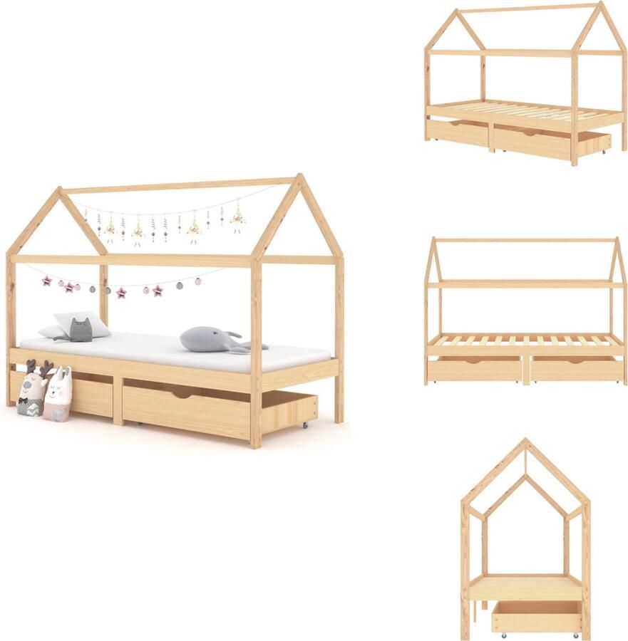 VidaXL Kinderbedframe Kinderbedframes Bed Bedden Kinderbedframe met lades massief grenenhout 90x200 cm