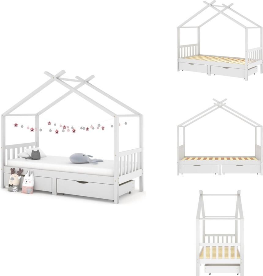VidaXL Kinderbedframe Kinderbedframes Bed Bedden Kinderbedframe met lades massief grenenhout 90x200 cm wit