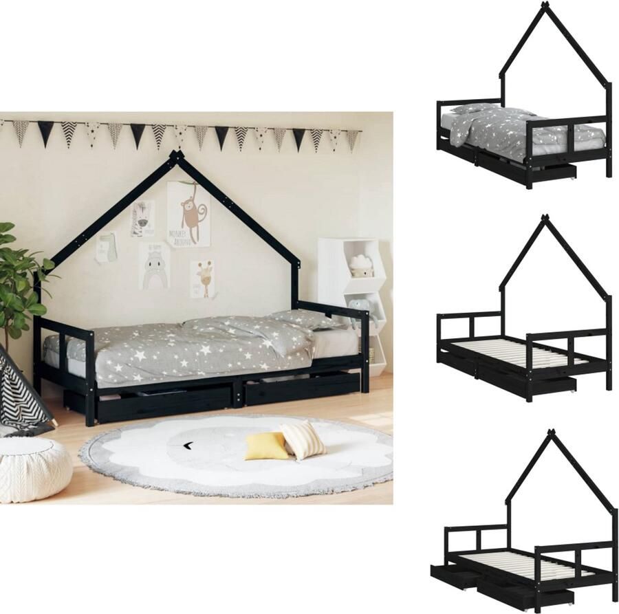VidaXL Kinderbedframe Kinderbedframes Kinderbed Bed Voor Kinderen Kinderbedframe 80x200 cm massief grenenhout zwart