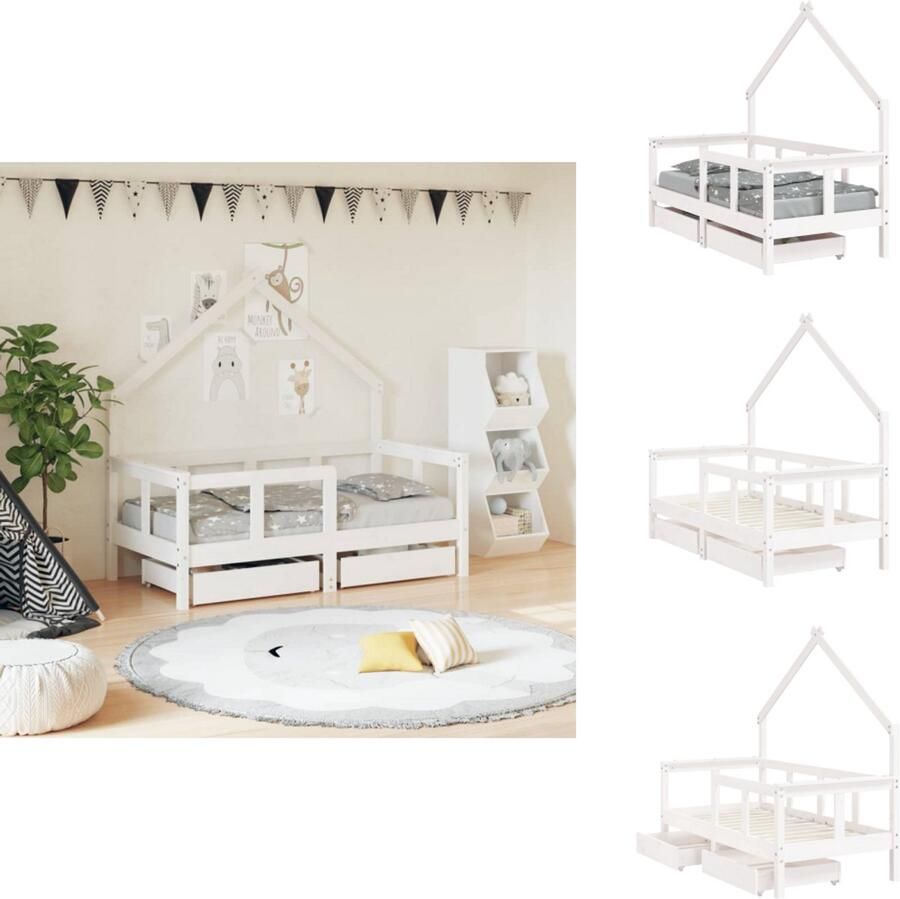 VidaXL Kinderbedframe Kinderbedframes Kinderbed Bed Voor Kinderen Kinderbedframe met lades 70x140 cm massief grenenhout wit