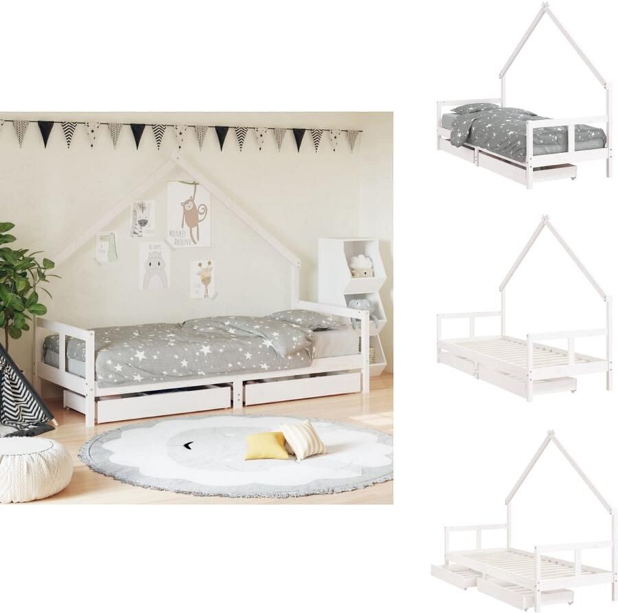 VidaXL Kinderbedframe Kinderbedframes Kinderbed Bed Voor Kinderen Kinderbedframe met lades 80x200 cm massief grenenhout wit